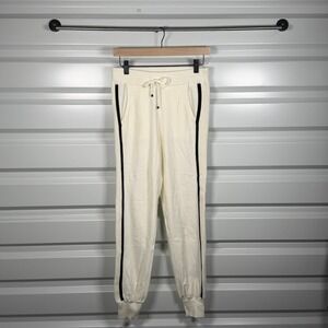 BLANC NOIR Cream Ribbed Stripe Jogger Pants Size S Cozy Cashmere Blend